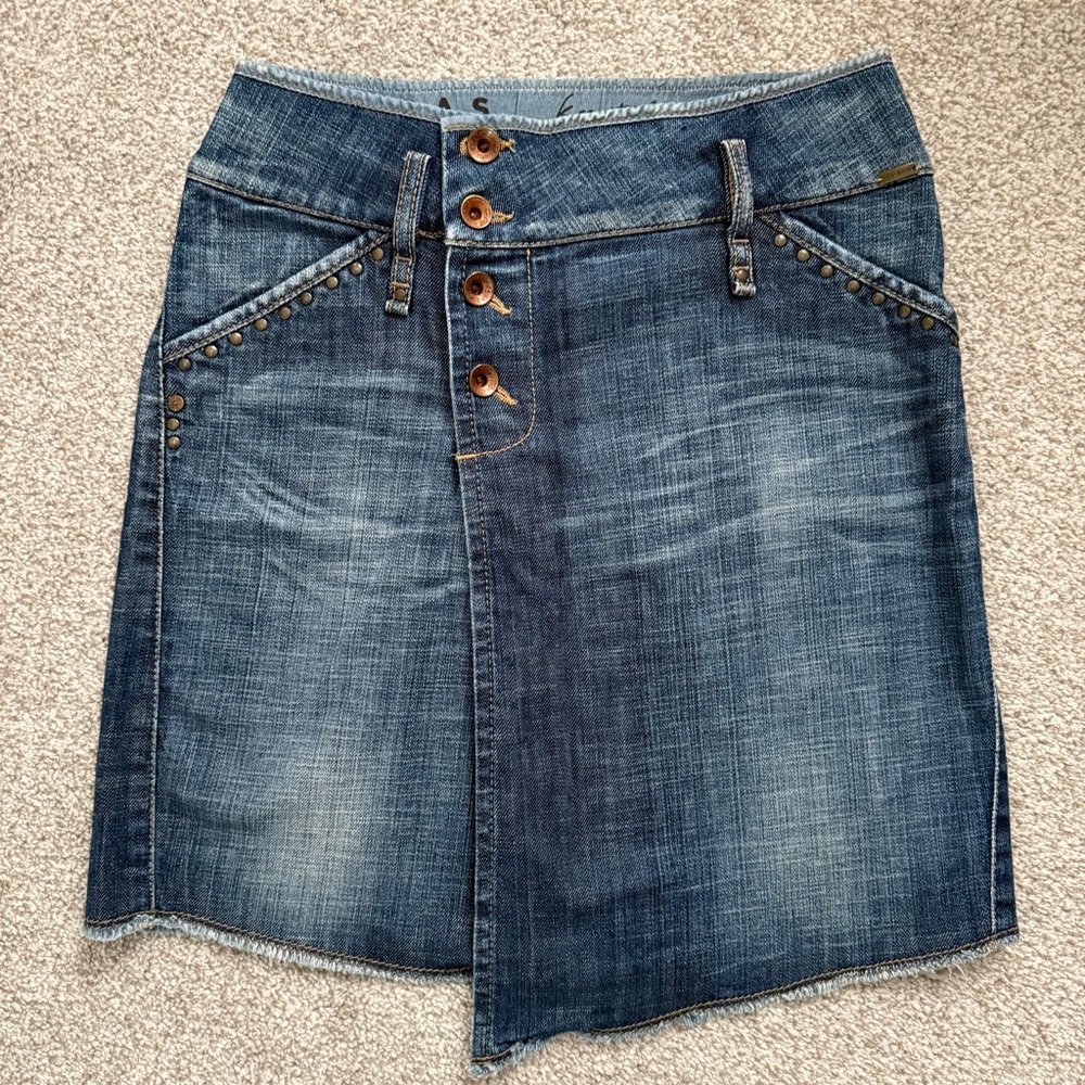 GAS Denim Blue Skirt with Button Detail